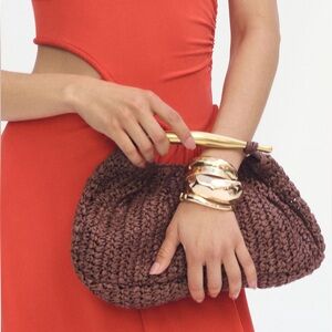 NWOT Anthropologie Raffia Satchel in Chocolate Brown